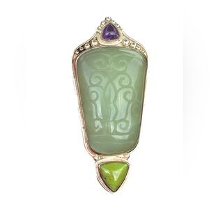 RARE  Sajen 925 Sterling silver brooch pendant Handmade Jadeite amethyst